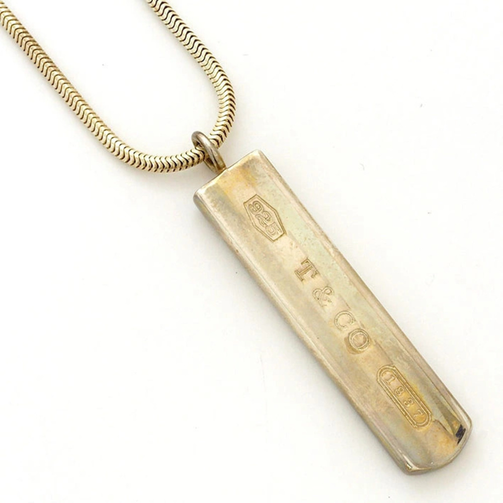 Tiffany Co Bar Pendant Necklace Silver